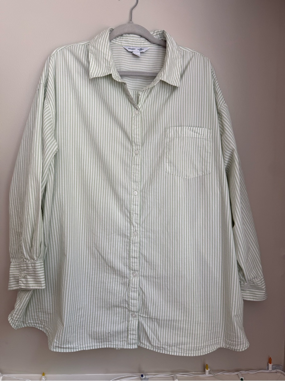 Old Navy Light Green & White Striped women’s Button-Down Shirt